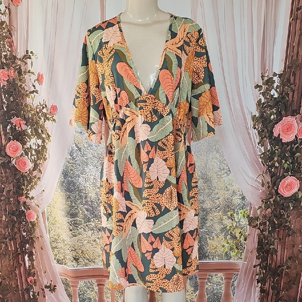 Floral V-Neck Dress with Flutter Sleeves